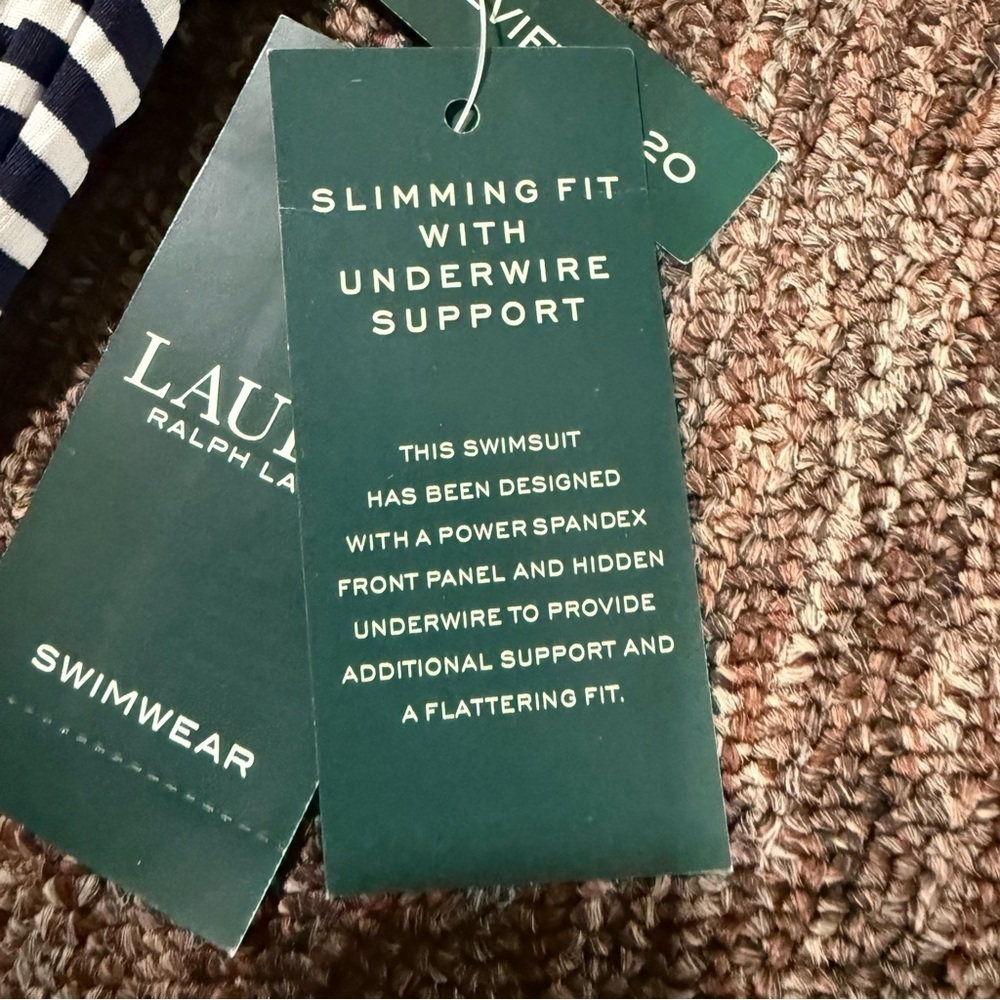 NWT Ralph Lauren Textured Stripe Underwire Surplice Tankini Top Fisherman 10 - Picture 7 of 12